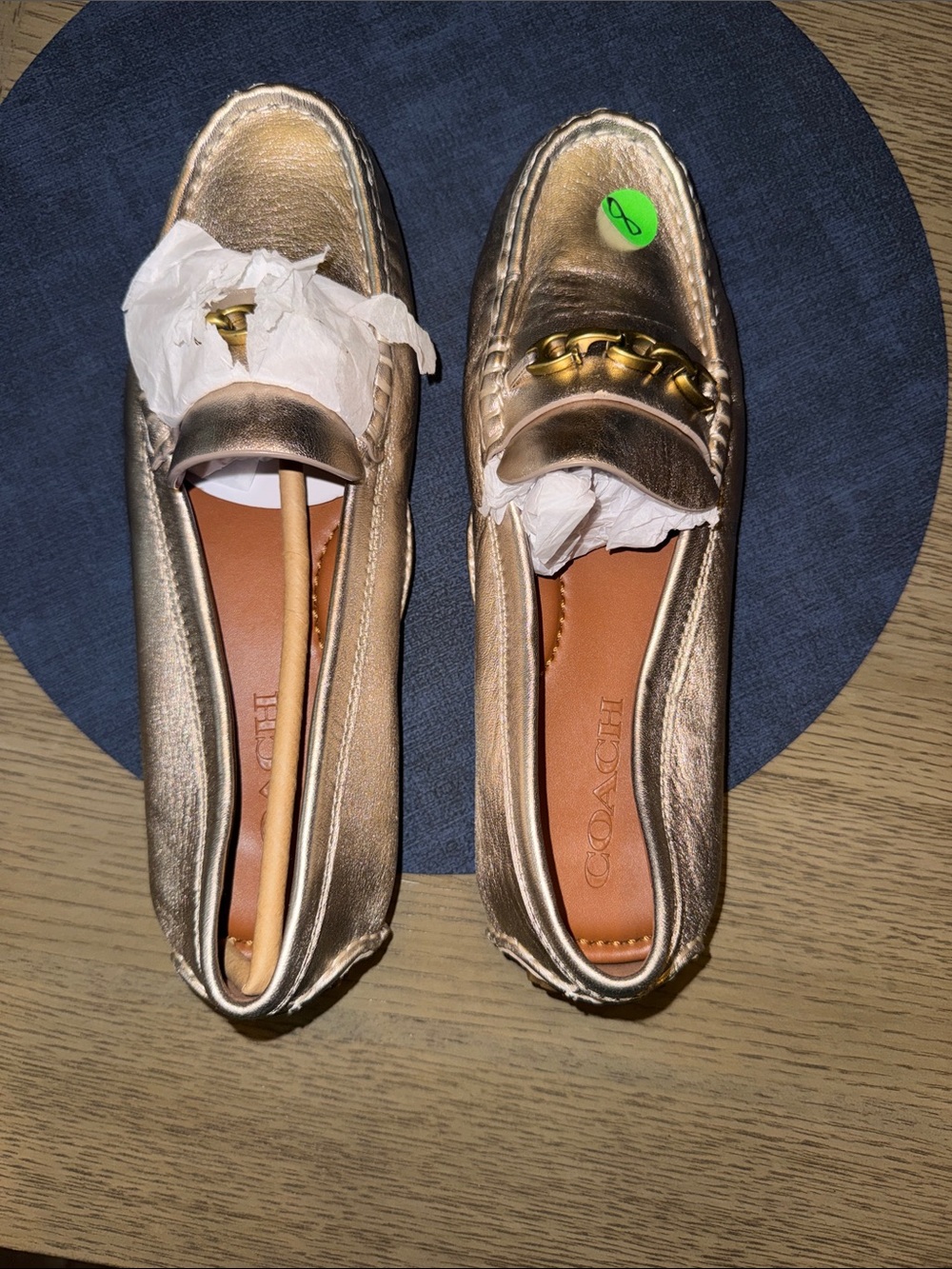 Coach Metallic Gold Chain Loafers